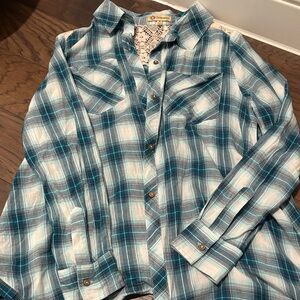 Buckle Blue and White Plaid Women's Top